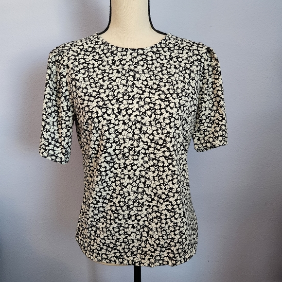 Melloday Black and White Floral Blouse Size Small - Picture 1 of 8